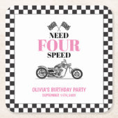 必要四速ピンクヘビーバイクフォー誕生日 スクエアペーパーコースター (正面)
