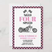 必要四速ピンクヘビーバイクフォー誕生日 招待状 (正面)