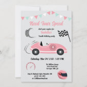 必要四速フェスティバルピンクレースカー誕生日 招待状 (正面)