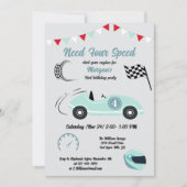 必要四速フェスティバルブルーレースカー誕生日 招待状 (正面)