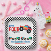 必要四速モンスタートラック誕生日 ペーパープレート (パーティー)