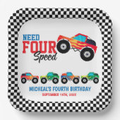 必要四速モンスタートラック誕生日 ペーパープレート (正面)