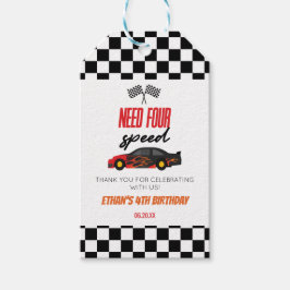 必要四速レッドレースカー4th誕生日パーティー ギフトタグ