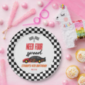 必要四速レッドレースカー4th誕生日パーティー ペーパープレート (パーティー)