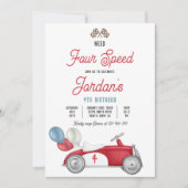 必要四速レッドレースカー4th誕生日パーティー 招待状 (正面)