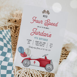 必要四速レッドレースカー4th誕生日パーティー 招待状