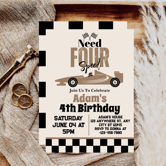 必要四速レースカーボーイ4th誕生日パーティー 招待状