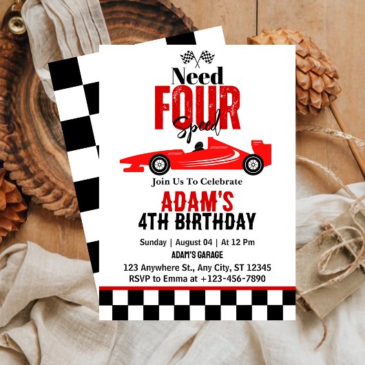 必要四速レースカーボーイ4th誕生日パーティー 招待状