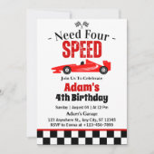 必要四速レースカーボーイ4th誕生日パーティー 招待状 (正面)