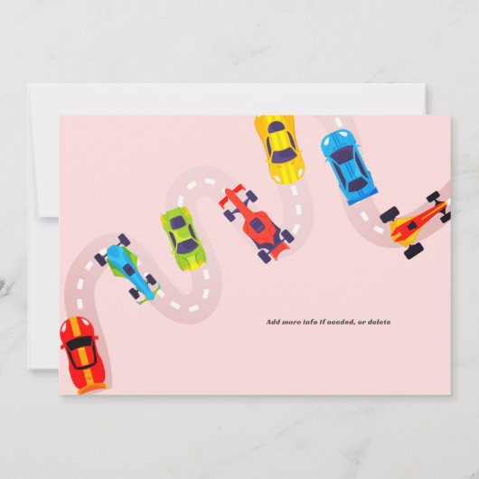 必要性4スピードモーターカーレーシングガール4誕生日 招待状 (裏面)