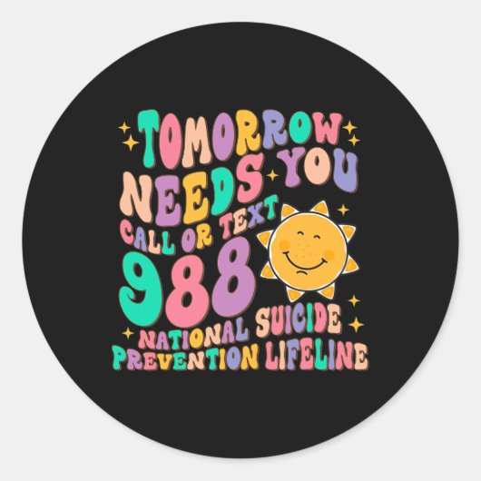 必要文字988国家自殺予防者に電話 ラウンドシール (正面)