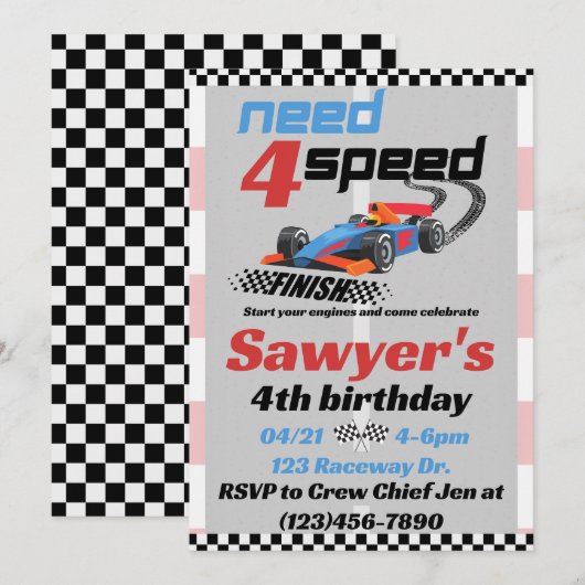 必要時4速誕生日 招待状 (正面/裏面)