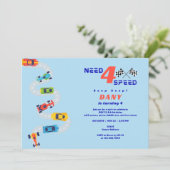 必要4スピードモーターカーレーシングボーイズ4誕生日 招待状 (スタンド正面)