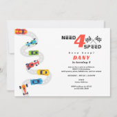 必要4スピードモーターカーレーシングボーイフォー誕生日 招待状 (正面)