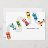 必要4スピードモーターカーレーシングボーイフォー誕生日 招待状 (裏面)