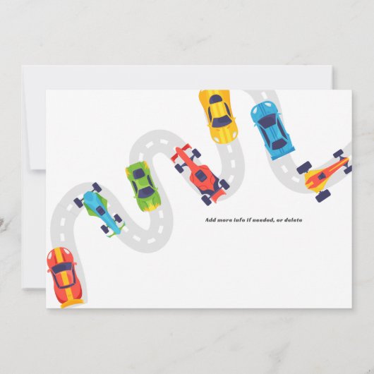 必要4スピードモーターカーレーシングボーイフォー誕生日 招待状 (裏面)