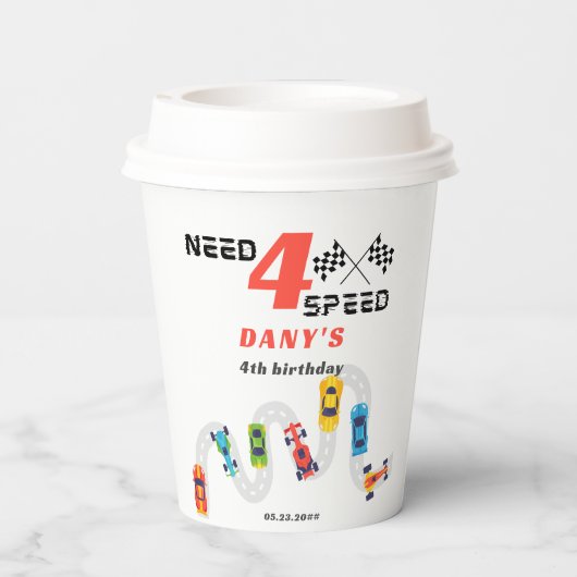 必要4スピードモーターカーレーシングボーイフォー誕生日 紙コップ (裏面)