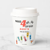 必要4スピードモーターカーレーシングボーイフォー誕生日 紙コップ (正面)