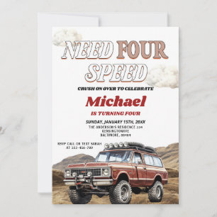 必要4スピード4x4レッドトラック4th誕生日パーティー 招待状