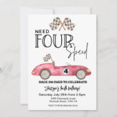 必要FOURスピードレッドレースカー4th誕生日 招待状 (正面)