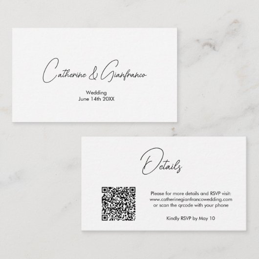必須およびエレガントQRcodeの結婚詳細 エンクロージャーカード (正面/裏面)
