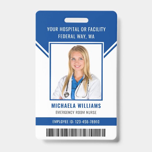必須従業員バーコード写真付きセキュリティID バッジ (正面)