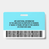 必須従業員ID写真、バーコード、ロゴ、名前 バッジ (裏面)