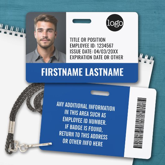 必須従業員ID写真、バーコード、ロゴ、問題 バッジ