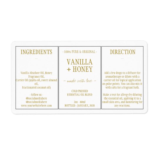 必須油化粧用バニラハニー成分 ラベル (正面)