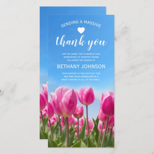 忌引 |ピンクのチューリップ葬儀 サンキューカード (正面/裏面)