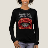 忍び寄るジャガイモ猫 ロシアンブルーの忍者猫 トライブレンドTシャツ (正面)