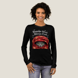 忍び寄るジャガイモ猫 ロシアンブルーの忍者猫 トライブレンドTシャツ
