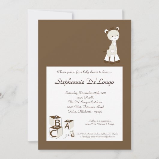 忍び笑いの落書きのキリンのベビーシャワーの招待状 招待状 (正面)
