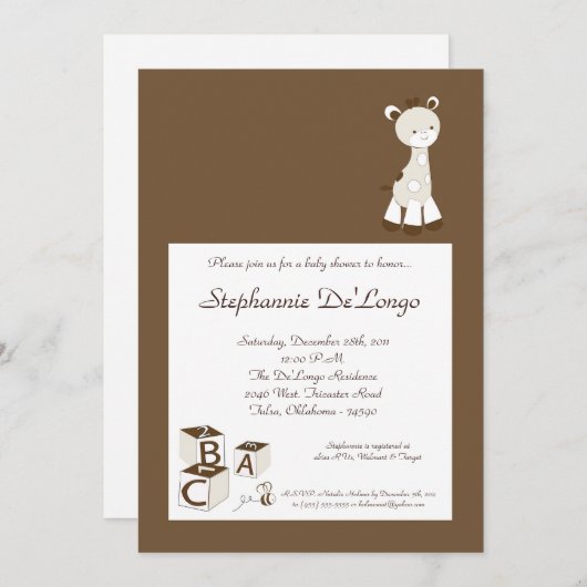 忍び笑いの落書きのキリンのベビーシャワーの招待状 招待状 (正面/裏面)