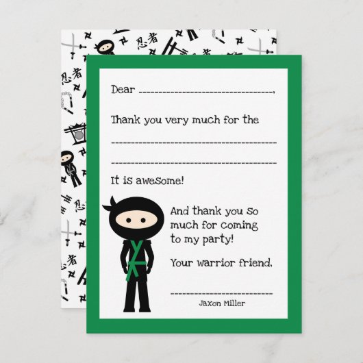 忍者ありがとうございました。色を変えて サンキューカード (正面/裏面)