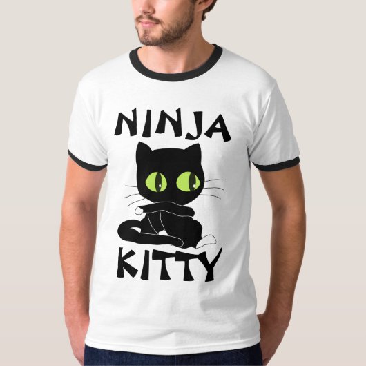 忍者おもしろい子猫Cat Tシャツ (正面)