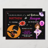 忍者とバレリーナ誕生日の招待状2テーマ 招待状 (正面/裏面)