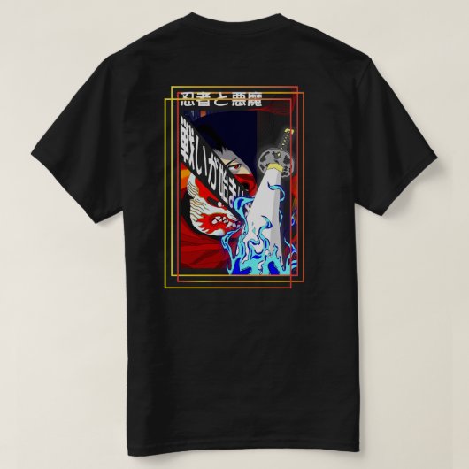 忍者と悪魔：戦いが始まる Tシャツ (デザイン裏面)