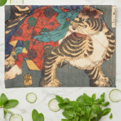 忍者と虎、芳年の忍者の英雄及びトラ、Yoshitoshi、Ukiyo-e キッチンタオル (折り畳み)