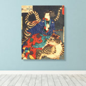 忍者と虎、芳年忍者ヒーロー&タイガー、芳年、浮世絵 キャンバスプリント (インサイチュ (ウッドフロア))