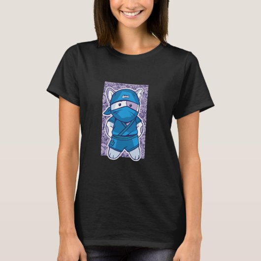 忍者に扮したかわいい猫 Tシャツ (正面)
