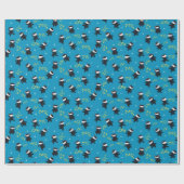 忍者の猫とスターパワーオンブルー ラッピングペーパー (フラット)