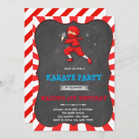 忍者の男の子の誕生日パーティーの招待 招待状 (正面/裏面)