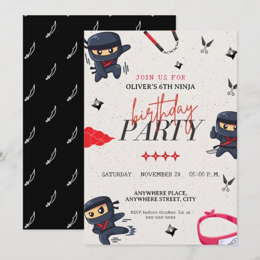 忍者の誕生日 招待状 (正面/裏面)
