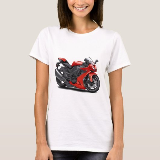 忍者の赤のバイク Tシャツ (正面)