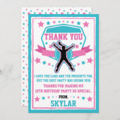 忍者ウォリアールガールズピンク&ティール（緑がかった色）サンキューカード サンキューカード (正面/裏面)