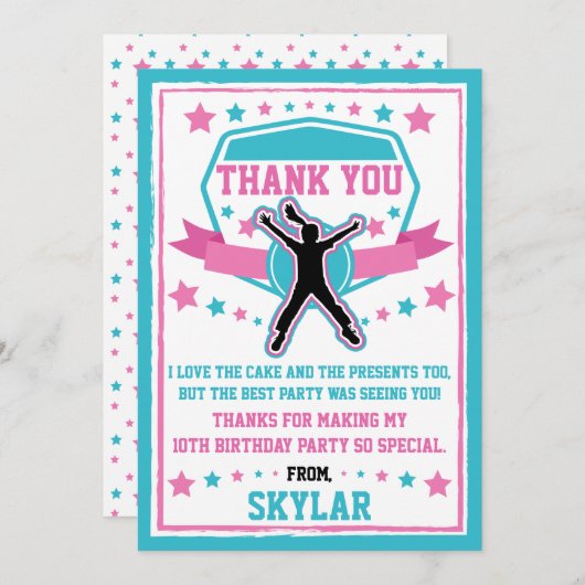 忍者ウォリアールガールズピンク&ティール(緑がかった色)サンキューカード サンキューカード (正面/裏面)