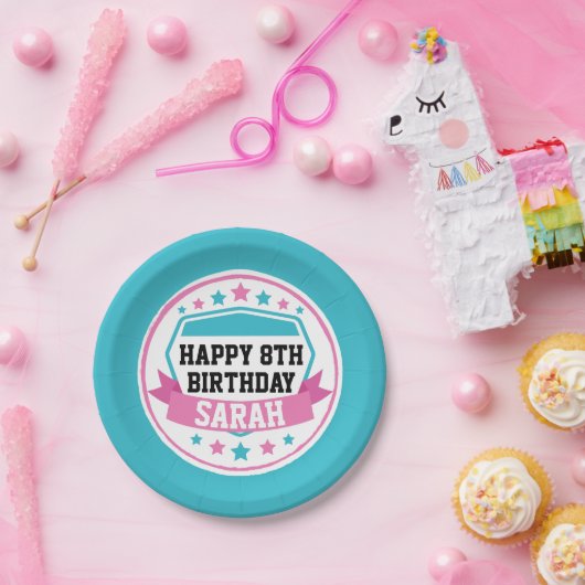 忍者ウォリアールガールズピンク&ティール(緑がかった色)パーティー ペーパープレート (パーティー)