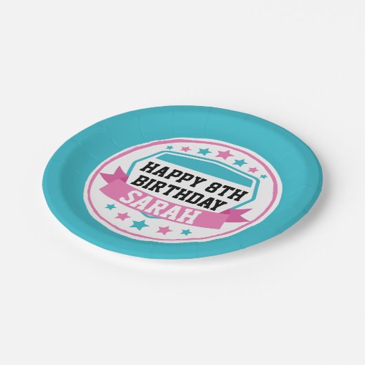 忍者ウォリアールガールズピンク&ティール(緑がかった色)パーティー ペーパープレート (アングル)