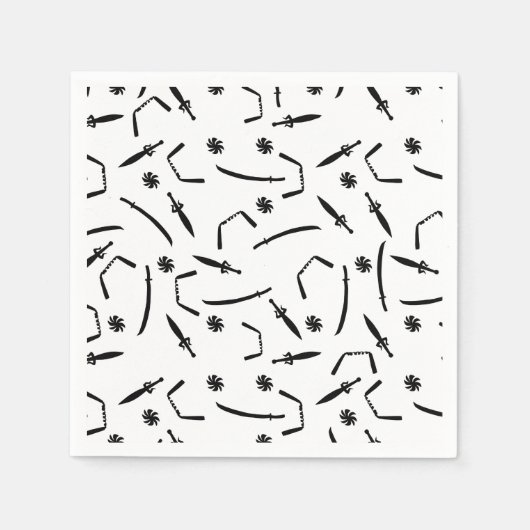 忍者ウォリアー子供の誕生日パーティー白黒 スタンダードカクテルナプキン (正面)